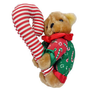 Vintage 1995 Stuffed Mini Teddy Bear Clutching a Candy Cane by Giftco